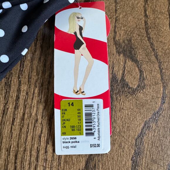 Spanx Underwire Shaping One Piece Ruched Swim Suit Black White Polka Dot Size 14 - Picture 7 of 11